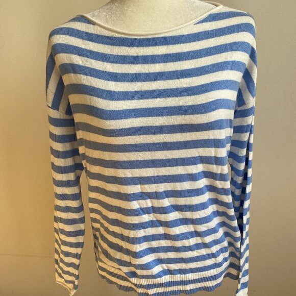 CASLON BNWT Sweater Blue White Striped Sz XSmall Rolled Boat Neck - Picture 2 of 7